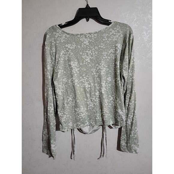 No Boundaries Crossover Front Drawstring Blouse Mint Green Floral sz XXL (19) - Picture 4 of 4